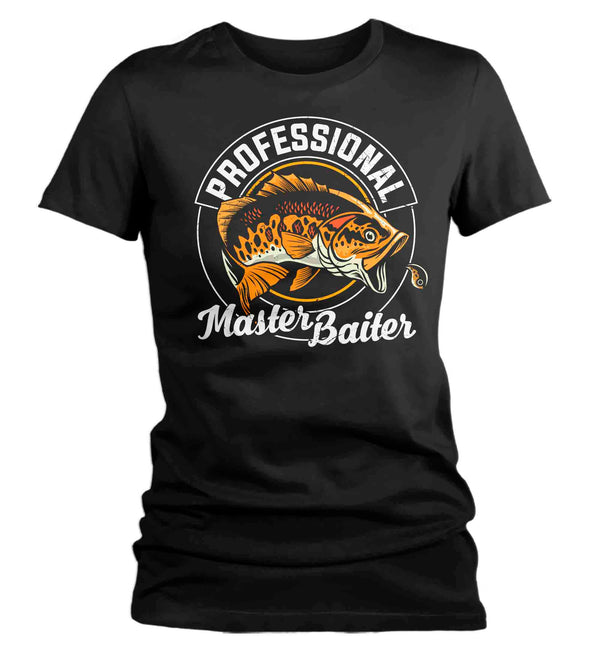 Women's Funny Fishing T-Shirt Professional Master Baiter Vintage Shirt Fisherman Gift Humor Bass Fish Tee Ladies Graphic Tee-Shirts By Sarah