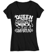 Women's V-Neck Funny Camping Shirt Queen Of The Campground T Shirt Camper Pull Behind RV Camp 5th Wheel Camping Humor Saying Tee Ladies V-Neck