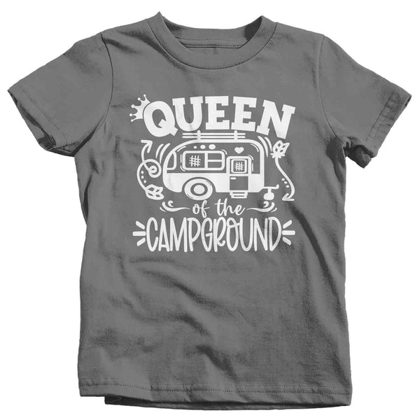 Kids Funny Camping Shirt Queen Of The Campground T Shirt Camper Pull Behind RV Camp 5th Wheel Camping Humor Saying Tee Girls-Shirts By Sarah
