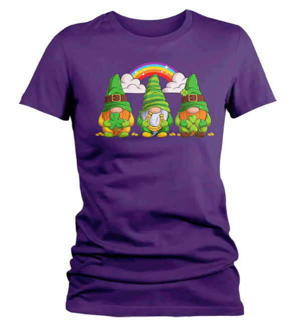 Women's Funny St. Patrick's Day Shirt Gnome T Shirt Rainbow Cute Luck Lucky Gift Saint Patricks Irish Green Ladies Woman Graphic Tee-Shirts By Sarah