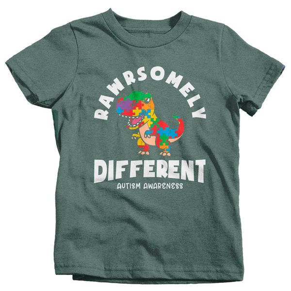 Kids Autism T Shirt Rawrsomely Different Shirt Dinosaur T-Shirt Spectrum Disorder TShirt Autistic ASD Tee Unisex Youth Boy's Girl's-Shirts By Sarah