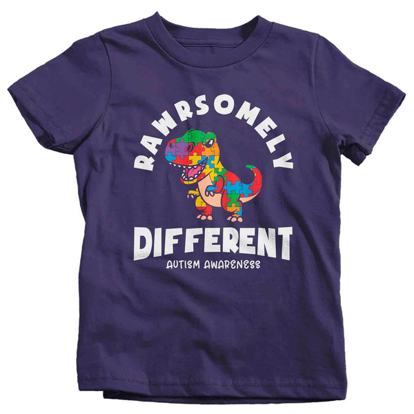 Kids Autism T Shirt Rawrsomely Different Shirt Dinosaur T-Shirt Spectrum Disorder TShirt Autistic ASD Tee Unisex Youth Boy's Girl's-Shirts By Sarah