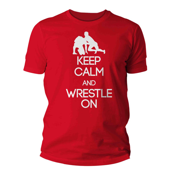 Men's Wrestling Shirt Keep Calm Wrestle On T-Shirt Wrestling T Shirts Wrestler Gift Tee High School Unisex Boys Men-Shirts By Sarah