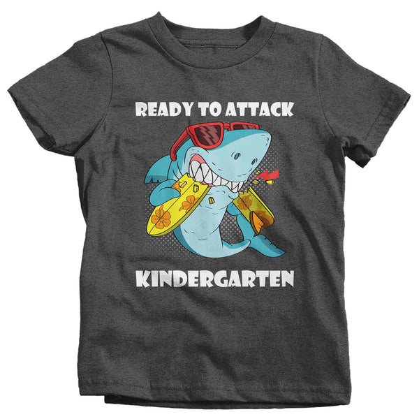 Kids Funny School T Shirt Kindergarten Shirts Ready To Attack K Graphic Tee Aquatic Great White Back To School Tshirt Unisex Boys Girls-Shirts By Sarah