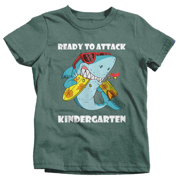 Kids Funny School T Shirt Kindergarten Shirts Ready To Attack K Graphic Tee Aquatic Great White Back To School Tshirt Unisex Boys Girls-Shirts By Sarah