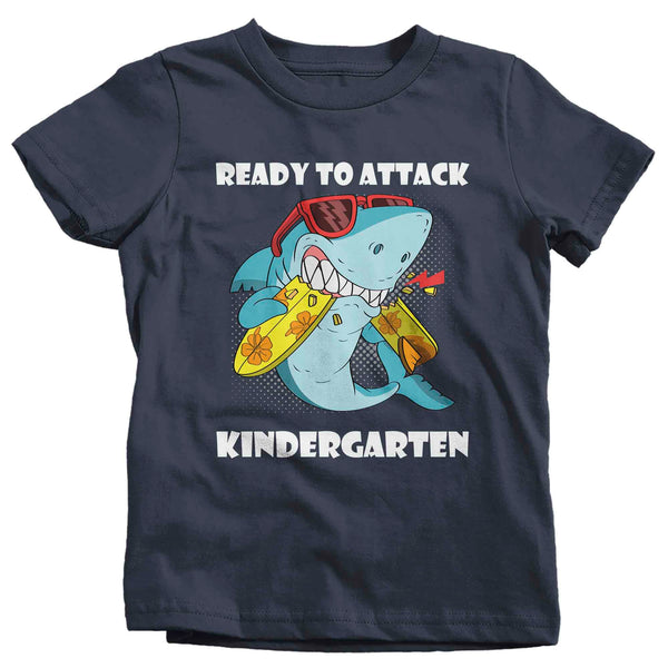 Kids Funny School T Shirt Kindergarten Shirts Ready To Attack K Graphic Tee Aquatic Great White Back To School Tshirt Unisex Boys Girls-Shirts By Sarah