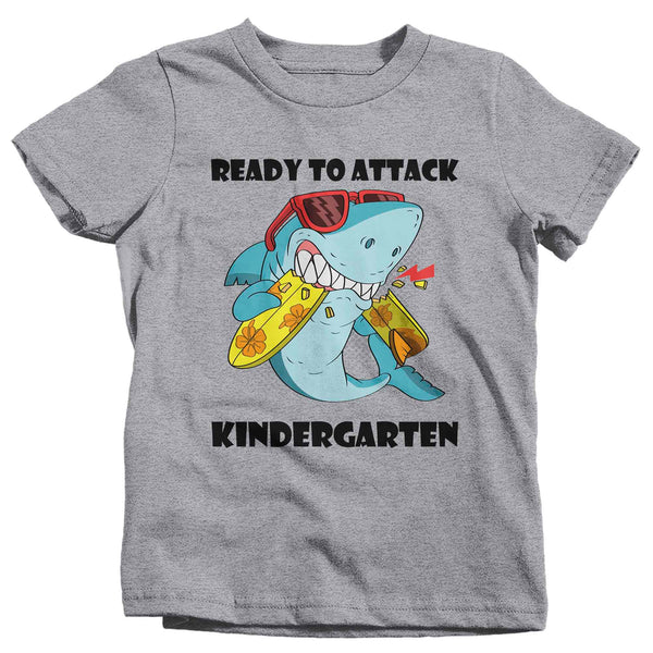 Kids Funny School T Shirt Kindergarten Shirts Ready To Attack K Graphic Tee Aquatic Great White Back To School Tshirt Unisex Boys Girls-Shirts By Sarah