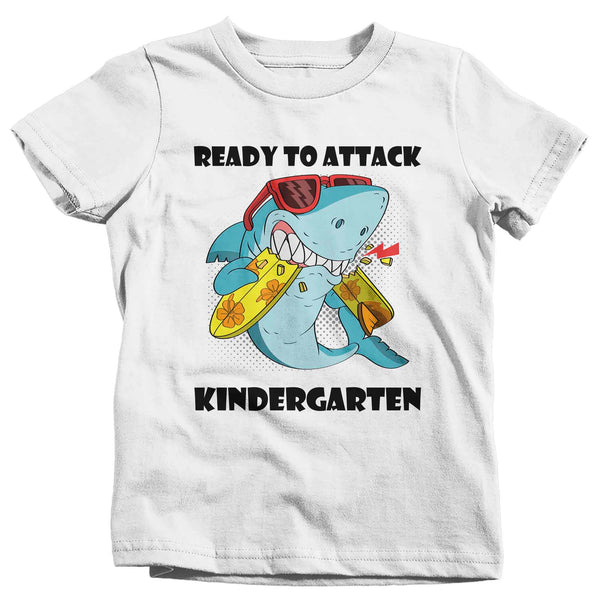 Kids Funny School T Shirt Kindergarten Shirts Ready To Attack K Graphic Tee Aquatic Great White Back To School Tshirt Unisex Boys Girls-Shirts By Sarah