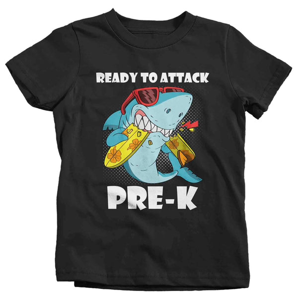 Kids Funny School T Shirt Pre-K Shirts Ready To Attack PreK Graphic Tee Aquatic Great White Back To School Tshirt Unisex Boys Girls-Shirts By Sarah