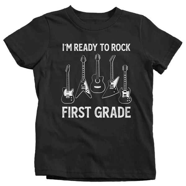 Kids Funny School T Shirt 1st Grade Shirts Ready To Rock First Graphic Tee Electric Guitar Music Back To School Tshirt Unisex Boys Girls-Shirts By Sarah