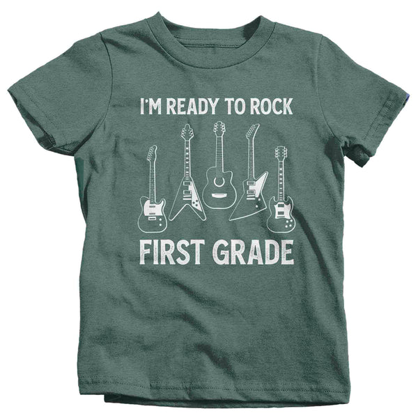 Kids Funny School T Shirt 1st Grade Shirts Ready To Rock First Graphic Tee Electric Guitar Music Back To School Tshirt Unisex Boys Girls-Shirts By Sarah