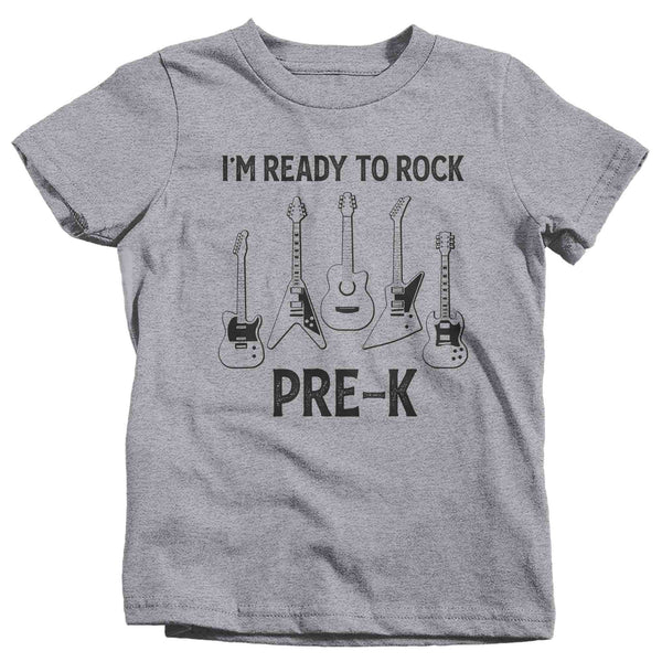 Kids Funny School T Shirt Pre-K Shirts Ready To Rock PreK Graphic Tee Electric Guitar Music Back To School Tshirt Unisex Boys Girls-Shirts By Sarah