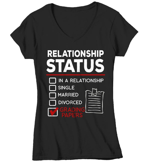 Women's Funny Teacher T-Shirt Relationship Status School Shirt Grading Papers Tee Teacher Gift Idea-Shirts By Sarah