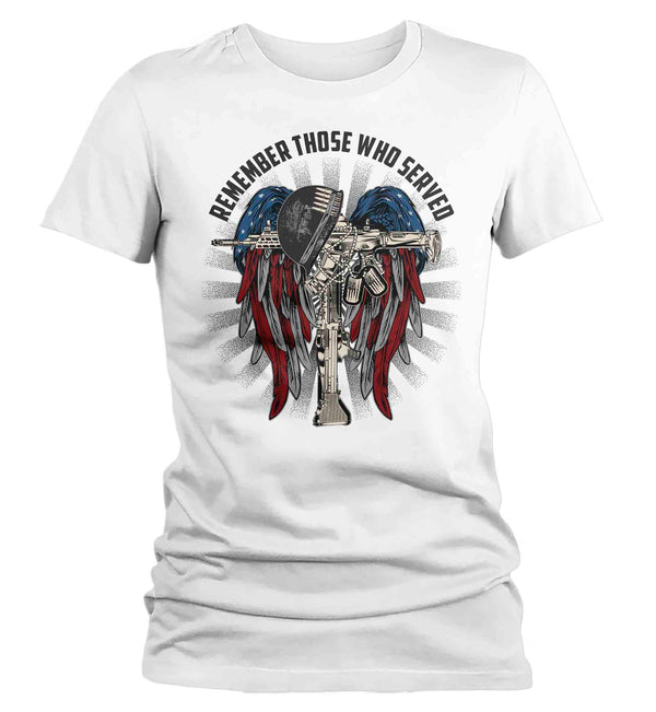 Women's Memorial Day T-Shirt Patriotic Remember The Fallen Shirt United States Veteran TShirt Soldier Honor Flag Ladies Woman Tee-Shirts By Sarah