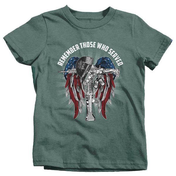 Kids Memorial Day T-Shirt Patriotic Remember The Fallen Shirt United States Veteran TShirt Soldier Honor Flag Boy's Girl's Unisex Tee-Shirts By Sarah