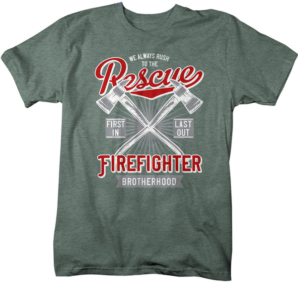Men's Rescue Firefighter T Shirt Vintage Fireman Shirts Firefighter Shirts First In Last Out Shirts-Shirts By Sarah
