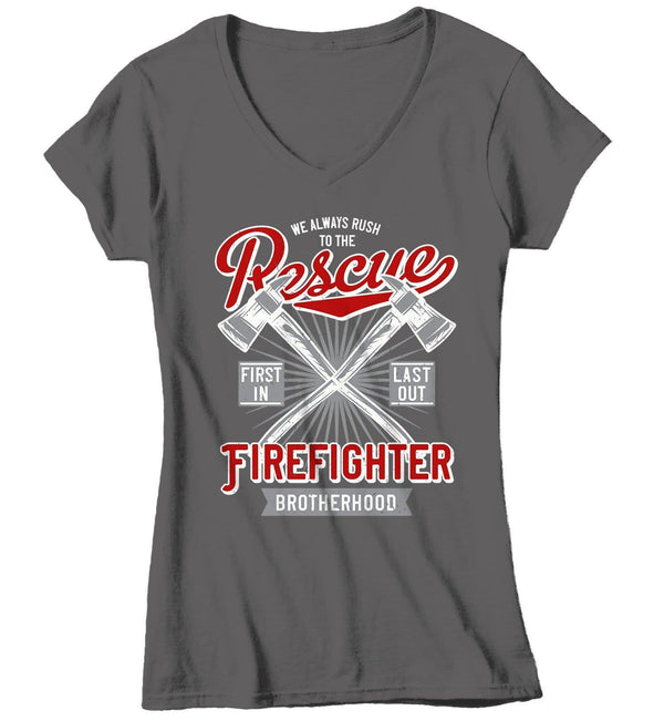 Women's Rescue Firefighter T Shirt Vintage Fireman Shirts Firefighter Shirts First In Last Out Shirts-Shirts By Sarah
