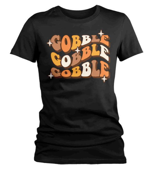 Women's Thanksgiving Shirt Retro T-Shirt Gobble Gobble Tee Vintage Turkey Day Matching Festive Holiday Funny Graphic Tshirt Ladies-Shirts By Sarah