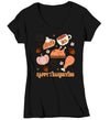 Women's V-Neck Cute Retro Thanksgiving T Shirt Happy Turkey Day Shirts Leaves Flowers Icons Vintage Groovy Graphic Tee Ladies
