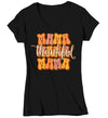 Women's V-Neck Funny Thanksgiving T-Shirt Thankful Mama Retro Vibes Shirt Thanks Giving Tee Vintage Festive Holiday Graphic Tshirt Ladies