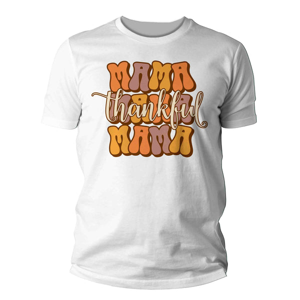 Men's Funny Thanksgiving T-Shirt Thankful Mama Retro Vibes Shirt Thanks Giving Tee Vintage Festive Holiday Graphic Tshirt Unisex-Shirts By Sarah