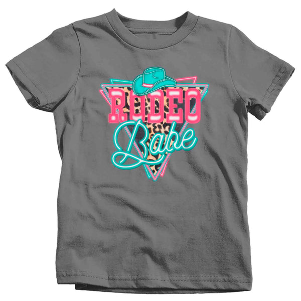 Kids Rodeo Babe Shirt Neon Lights TShirt Cowgirl Leopard Animal Print Rodeo Gift Cowboy Gift Girl's Soft Graphic Tee-Shirts By Sarah