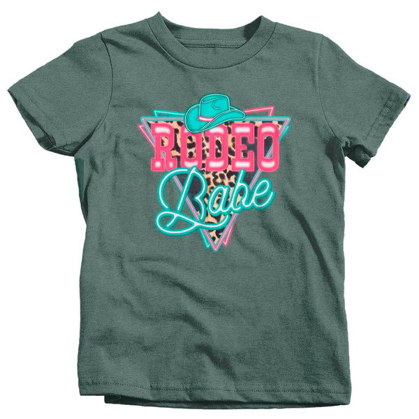 Kids Rodeo Babe Shirt Neon Lights TShirt Cowgirl Leopard Animal Print Rodeo Gift Cowboy Gift Girl's Soft Graphic Tee-Shirts By Sarah