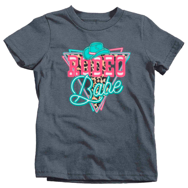 Kids Rodeo Babe Shirt Neon Lights TShirt Cowgirl Leopard Animal Print Rodeo Gift Cowboy Gift Girl's Soft Graphic Tee-Shirts By Sarah