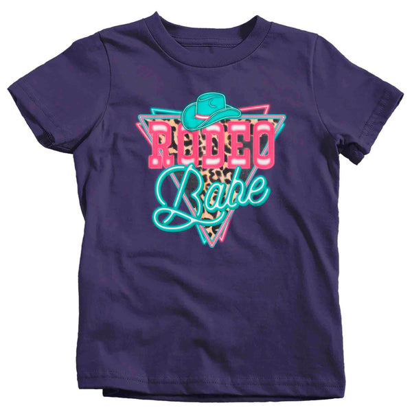 Kids Rodeo Babe Shirt Neon Lights TShirt Cowgirl Leopard Animal Print Rodeo Gift Cowboy Gift Girl's Soft Graphic Tee-Shirts By Sarah