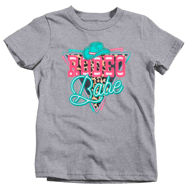 Kids Rodeo Babe Shirt Neon Lights TShirt Cowgirl Leopard Animal Print Rodeo Gift Cowboy Gift Girl's Soft Graphic Tee-Shirts By Sarah