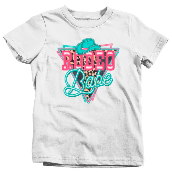 Kids Rodeo Babe Shirt Neon Lights TShirt Cowgirl Leopard Animal Print Rodeo Gift Cowboy Gift Girl's Soft Graphic Tee-Shirts By Sarah