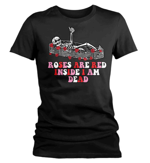 Women's Valentine's Day T Shirt Grunge Shirt Inside I'm Dead Tee Skeleton TShirt Roses Red Ladies Graphic Pastel Grunge Clothing Top-Shirts By Sarah