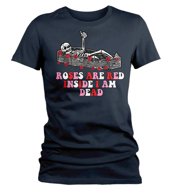 Women's Valentine's Day T Shirt Grunge Shirt Inside I'm Dead Tee Skeleton TShirt Roses Red Ladies Graphic Pastel Grunge Clothing Top-Shirts By Sarah