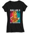 Women's V-Neck Funny Thanksgiving TShirt Run Like A Turkey Shirts Trot Run Race Marathon T Shirt Holiday Tee Ladies Soft 5K Graphic T-Shirt