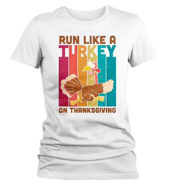Women's Funny Thanksgiving TShirt Run Like A Turkey Shirts Trot Run Race Marathon T Shirt Holiday Tee Ladies Soft 5K Graphic T-Shirt-Shirts By Sarah