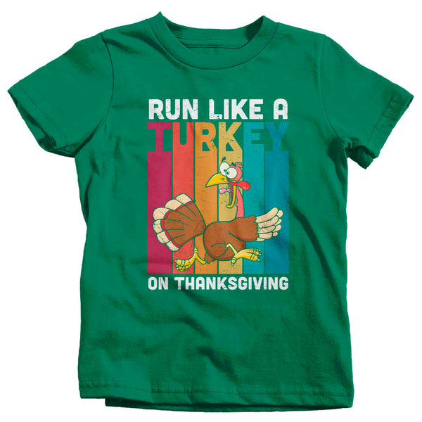 Kids Funny Thanksgiving TShirt Run Like A Turkey Shirts Trot Run Race Marathon T Shirt Holiday Tee Unisex Soft 5K Graphic T-Shirt-Shirts By Sarah