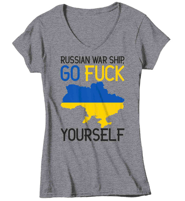 Women's V-Neck Ukraine Shirt Russian Warship T Shirt Go F*ck Yourself Anti War Dictator Communism Graphic Ukraine Tee Awareness Ladies-Shirts By Sarah
