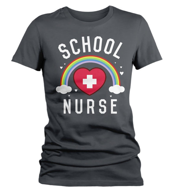 Women's Cute School Nurse T Shirt School Nurse Shirt Rainbow Shirt Nurse Gift Idea School Nurse Gift-Shirts By Sarah