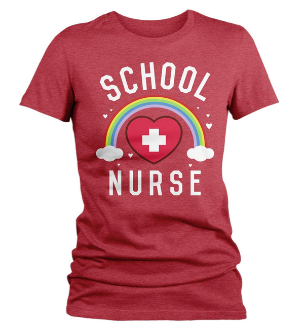 Women's Cute School Nurse T Shirt School Nurse Shirt Rainbow Shirt Nurse Gift Idea School Nurse Gift-Shirts By Sarah