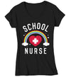 Women's V-Neck Cute School Nurse T Shirt School Nurse Shirt Rainbow Shirt Nurse Gift Idea School Nurse Gift