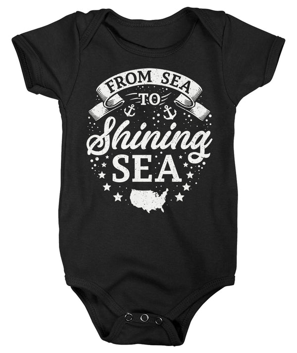 Baby Sea To Shining Sea Creeper Flag Shirt USA Patriotic Snap Suit Stars Stripes Bodysuit Boys Girls 4th July Gift Idea-Shirts By Sarah