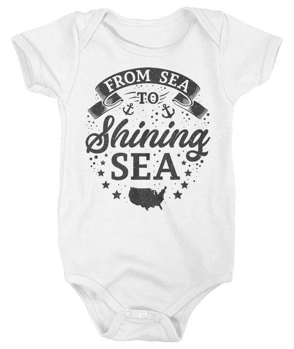 Baby Sea To Shining Sea Creeper Flag Shirt USA Patriotic Snap Suit Stars Stripes Bodysuit Boys Girls 4th July Gift Idea-Shirts By Sarah