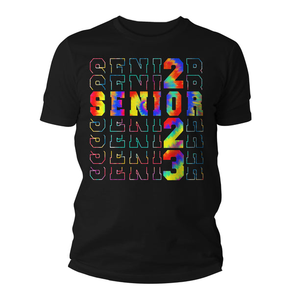 Men's Senior Class Shirt 2023 Graduation Graduate Grad Tee Tie Dye High School College Collegiate Stacked Font Typography Tshirt Unisex Man-Shirts By Sarah