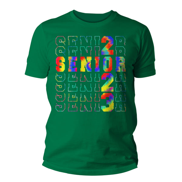 Men's Senior Class Shirt 2023 Graduation Graduate Grad Tee Tie Dye High School College Collegiate Stacked Font Typography Tshirt Unisex Man-Shirts By Sarah