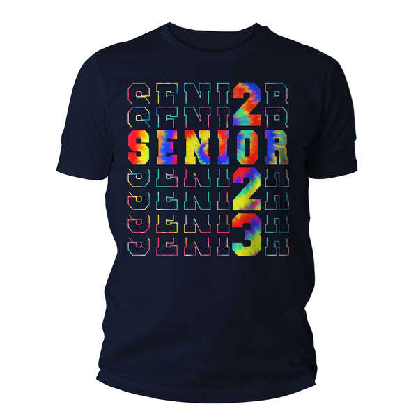 Men's Senior Class Shirt 2023 Graduation Graduate Grad Tee Tie Dye High School College Collegiate Stacked Font Typography Tshirt Unisex Man-Shirts By Sarah
