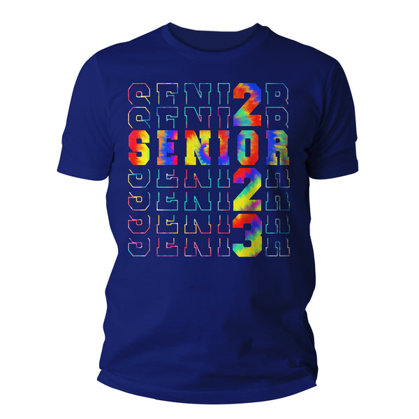 Men's Senior Class Shirt 2023 Graduation Graduate Grad Tee Tie Dye High School College Collegiate Stacked Font Typography Tshirt Unisex Man-Shirts By Sarah