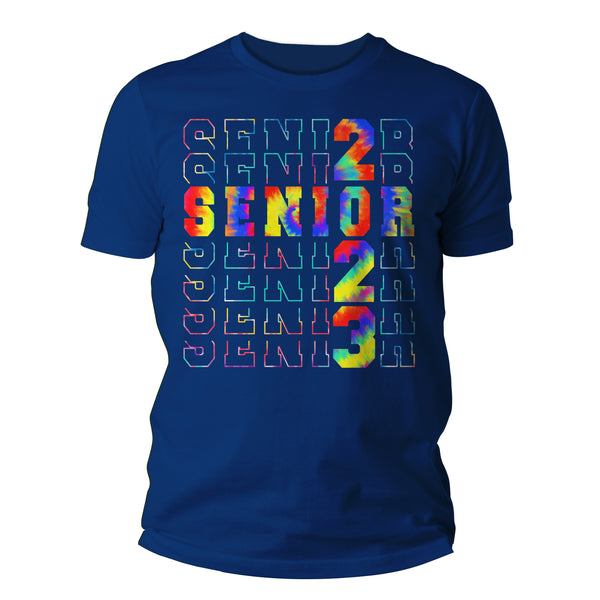 Men's Senior Class Shirt 2023 Graduation Graduate Grad Tee Tie Dye High School College Collegiate Stacked Font Typography Tshirt Unisex Man-Shirts By Sarah