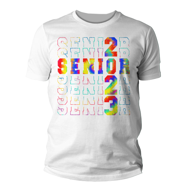 Men's Senior Class Shirt 2023 Graduation Graduate Grad Tee Tie Dye High School College Collegiate Stacked Font Typography Tshirt Unisex Man-Shirts By Sarah