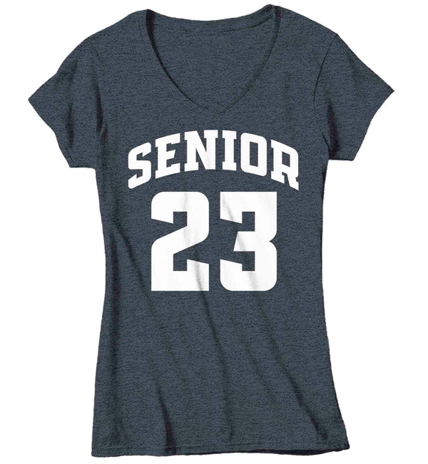 Women's V-Neck Senior Class Shirt 23 Graduation Graduate Grad Tee Class of 2023 High School College Collegiate Graduation Gift Tshirt Ladies-Shirts By Sarah