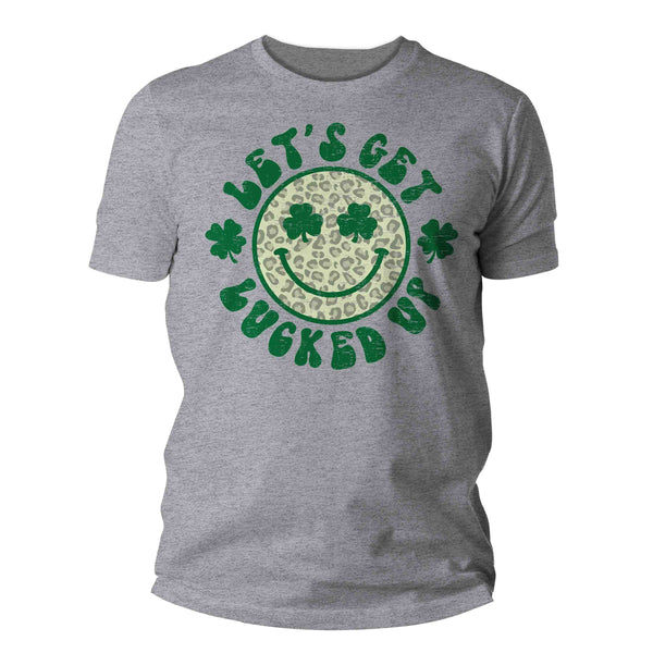 Men's Funny St. Patrick's Day Shirt Let's Get Lucked Up Clover Lucky Patty's Irish Retro Smiley Face Luck Ireland Unisex Man-Shirts By Sarah